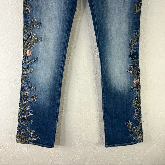DRIFTWOOD Blue Embroidered Bootcut Jeans with Floral Accent - Picture 10 of 16